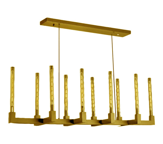 Elevate Your Space with Vintage Charm Corsica Linear Chandelier 55"  Vintage Barn Metal Chandelier, Ideal for Industrial Loft Rustic Lighting in the Living Room, Dining Room, Kitchen, and More Gold