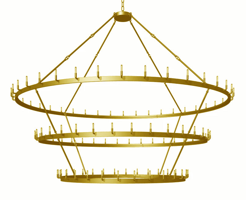 Wrought Iron Vintage Barn Metal Castile Three Tier Chandelier Industrial Loft Rustic Lighting W 86" in a Brushed Brass Finish Great for The Living Room, Dining Room, Foyer and Entryway, Family Room, and More