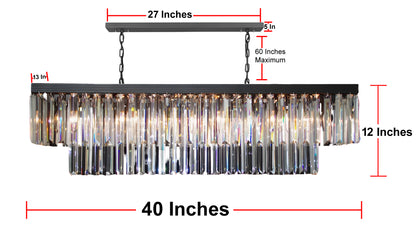 Retro Palladium Glass Fringe Rectangular Chandelier Chandeliers Lighting 40" Wide