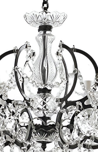 Nineteenth C. Baroque Iron & Crystal Chandelier Lighting H 52" X W 41" black