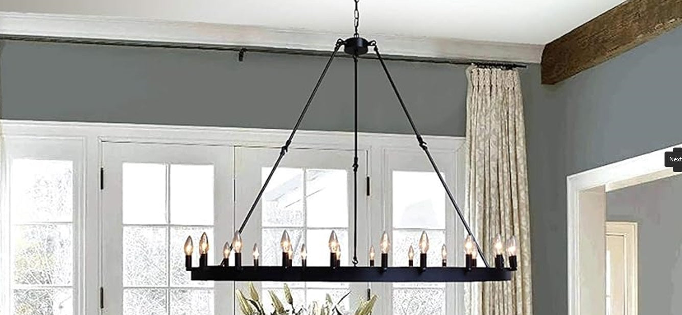 Vintage Charm Wrought Iron Vintage Barn Metal Castile One-Tier Chandelier for Industrial Loft Spaces (W 50" H 48")