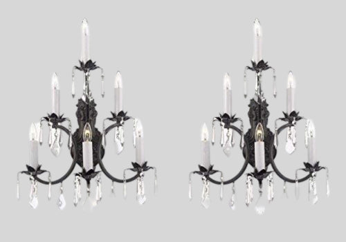 Set of 2 - Wrought Iron Wall Sconce Crystal Lighting 3 Tier Wall Sconces&nbsp;