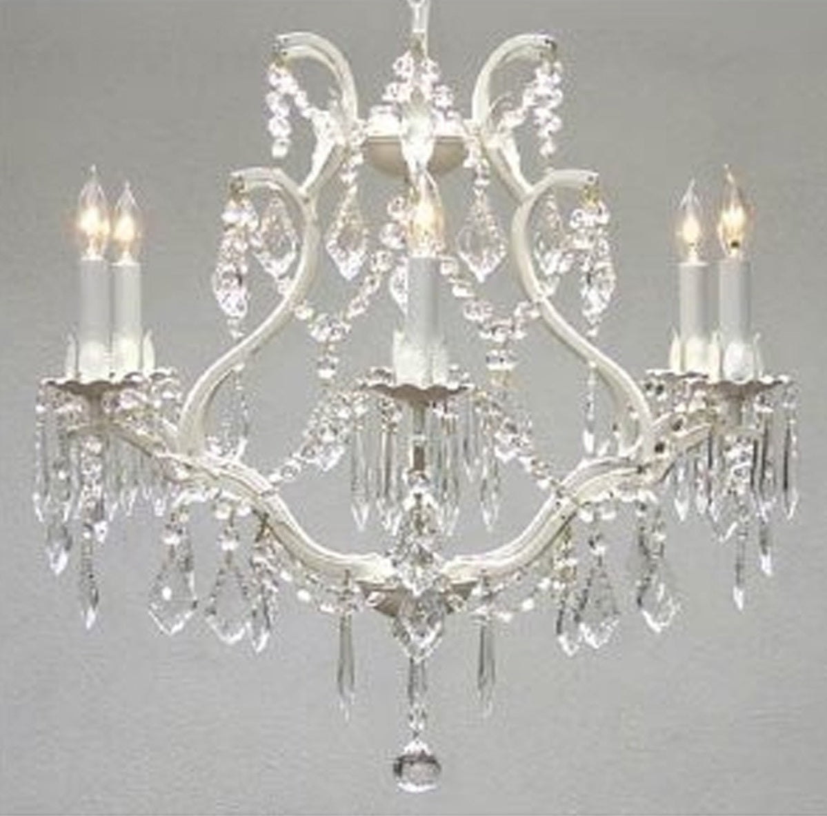 White Wrought Iron Crystal Chandelier Lighting H 19" W 20"