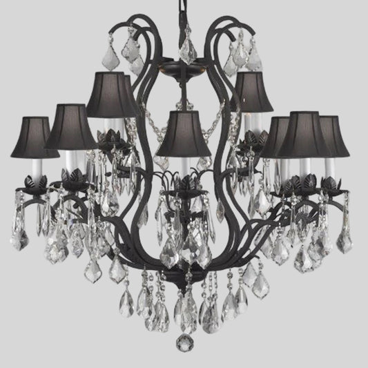 Wrought Iron Crystal Chandelier Lighting With Shades