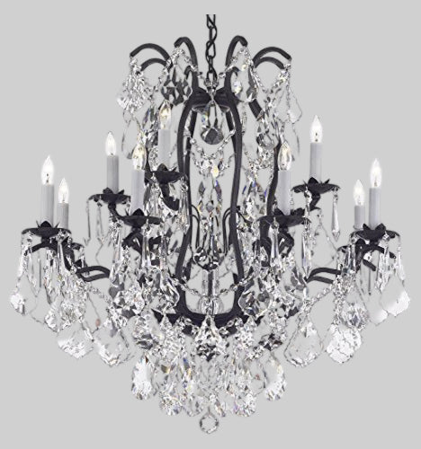 Wrought Iron Crystal Chandelier Lighting Dressed With Diamond Cut Crystal Good For Dining Room Foyer Entryway Family Room Bedroom Living Room And More