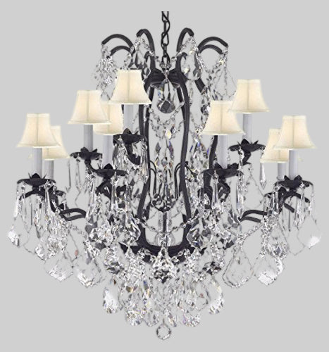 Wrought Iron Crystal Chandelier Lighting Trimmed with Swarovski Crystal! Good for Dining Room, Foyer, Entryway, Family Room, Bedroom, Living Room and More!