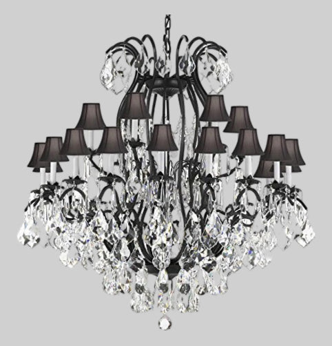 Swarovski Crystal Trimmed Chandelier Wrought Iron Crystal Chandelier Lighting With Black Shades