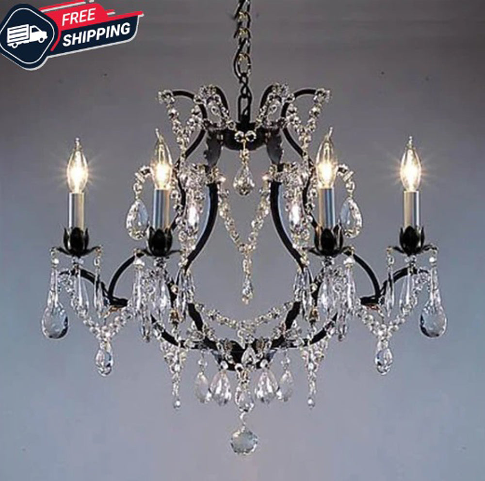 Modern Black wrought iron farmhouse chandeliers |chandelier wrought iron and crystal chandelier|  chandalier| W 20 Inches H 19 inches