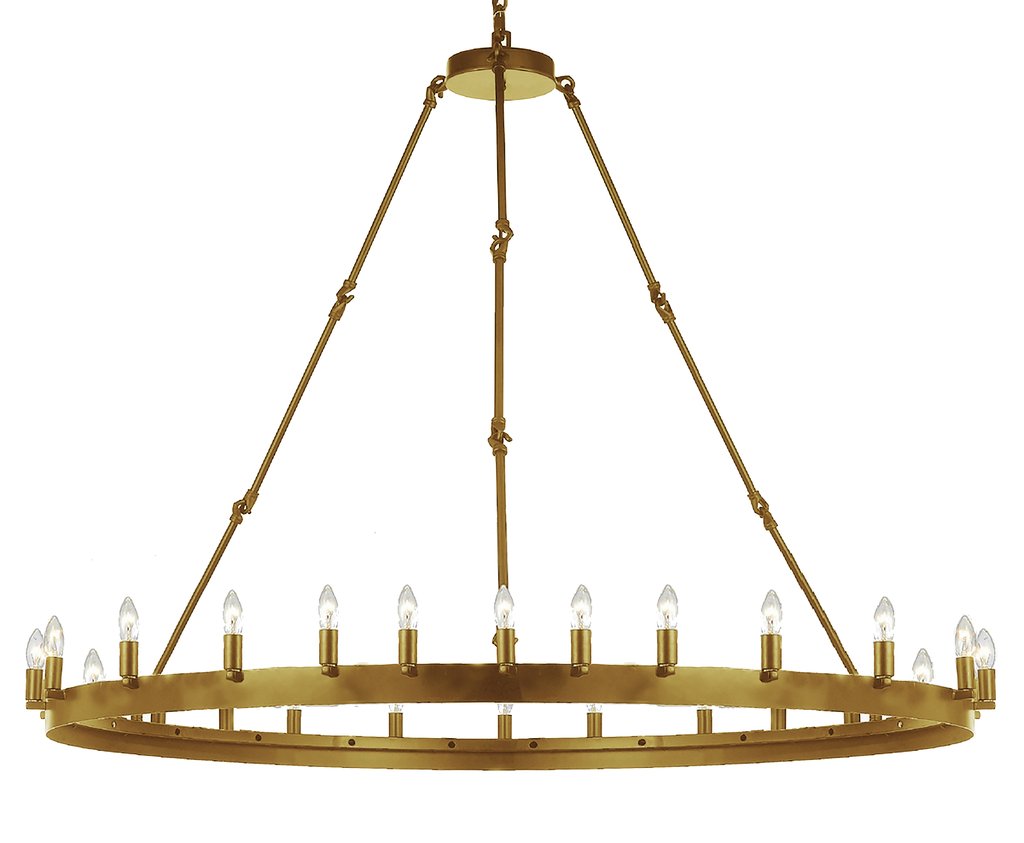 Rustic Elegance Wrought Iron Vintage Barn Metal Castile One-Tier Chandelier for Industrial Loft Spaces Gold Finish (W 63" H 49")