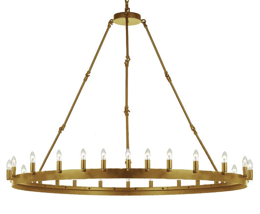Rustic Elegance Wrought Iron Vintage Barn Metal Castile One-Tier Chandelier for Industrial Loft Spaces Gold Finish (W 63" H 49")