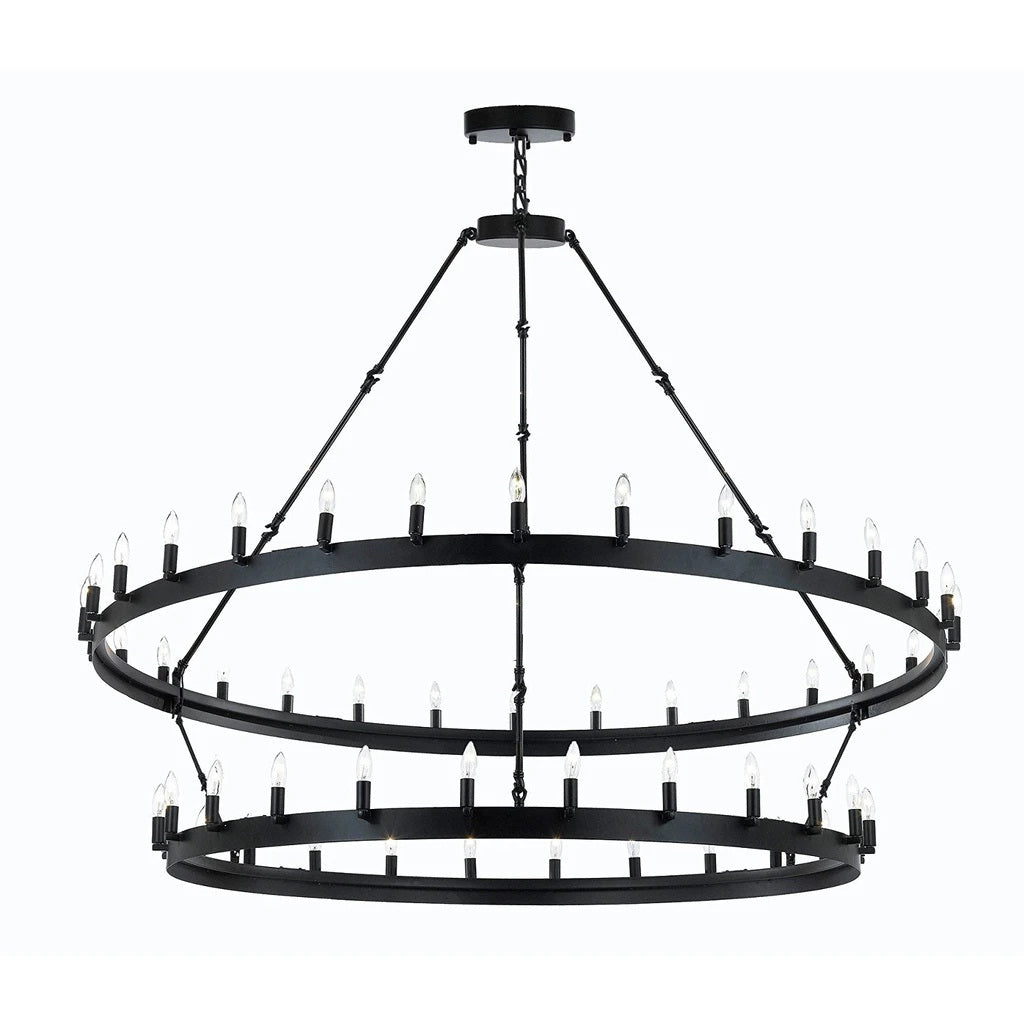 Vintage Elegance Wrought Iron Two-Tier Chandelier for Industrial Loft and Rustic Lighting (W63" x H60") - G7