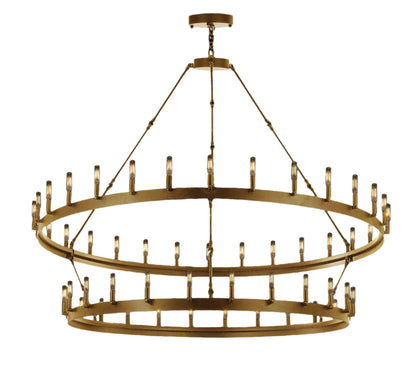 Vintage Elegance Wrought Iron Castile Two-Tier Chandelier (W 63" H 60") in Brushed Brass Finish - Ideal for Living Rooms, Dining Rooms, Foyers, Entryways, Family Rooms, and More