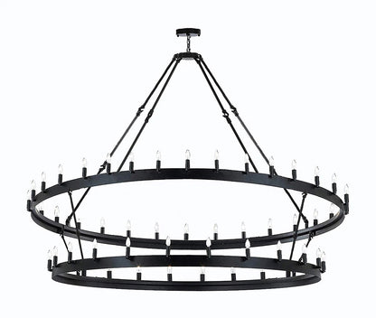 Statement Lighting Wrought Iron Vintage Barn Metal Castile Two-Tier Chandelier for Industrial Loft and Rustic Spaces (W 70" H 66")