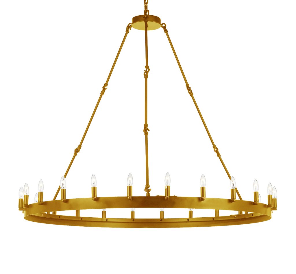 Vintage Charm Wrought Iron Vintage Barn Metal Castile One-Tier Chandelier for Industrial Loft Spaces Gold Finish W 50" H 48"