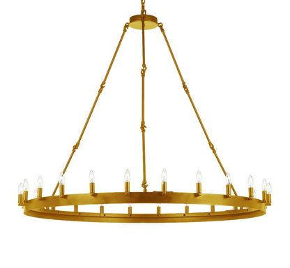 Vintage Charm Wrought Iron Vintage Barn Metal Castile One-Tier Chandelier for Industrial Loft Spaces Gold Finish W 50" H 48"