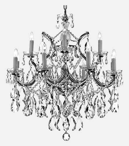 Swarovski Crystal Trimmed Maria Theresa Chandelier Lights Fixture Pendant Ceiling Lamp Dressed with Large, Luxe Crystals! Good for Dining Room, Foyer, Entryway, Family Room, Bedroom, Living Room and More!