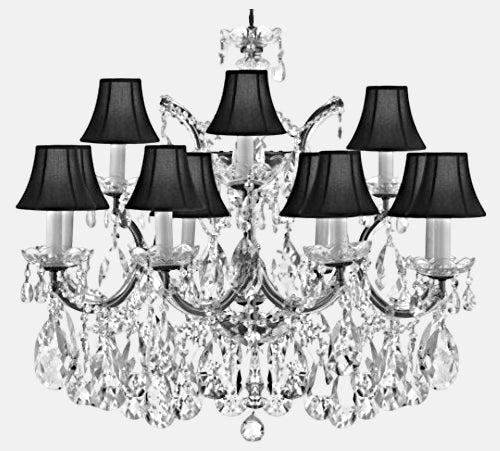 Swarovski Crystal Trimmed Maria Theresa Chandelier Crystal Lighting Chandeliers Lights Fixture Pendant Ceiling Lamp for Dining room, Entryway , Living room With Large, Luxe Crystals! w/ Black Shades