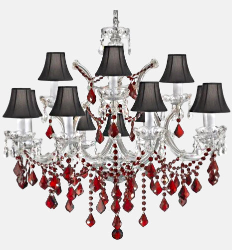 Chandelier Crystal Lighting&nbsp; W/ Ruby Red Crystal &amp; Black Shades