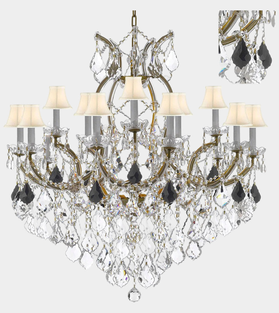 Swarovski Crystal Trimmed Maria Theresa Chandelier Crystal Lighting Chandeliers Lights Fixture Pendant Ceiling Lamp for Dining room, Entryway , Living room&nbsp; Dressed with Jet Black Crystals and White Shades