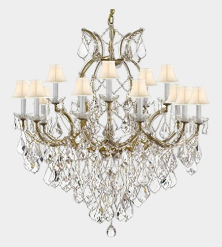 Maria Theresa Chandelier Crystal Lighting Chandeliers Lights Fixture Pendant Ceiling Lamp for Dining room, Entryway, Living room Dressed with Large, Luxe, High Quality Diamond Cut Crystals! with White Shades