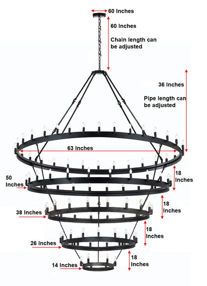 Grand Illumination Wrought Iron Vintage Barn Metal Castile Five-Tier Chandelier for Industrial Loft Spaces (W 63" H 87")