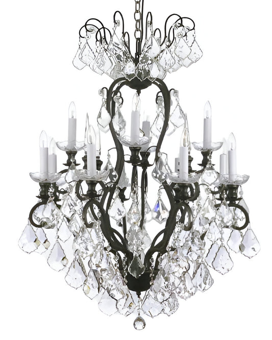 Wrought Iron Crystal Chandelier H30" X W28" - 12 Lights