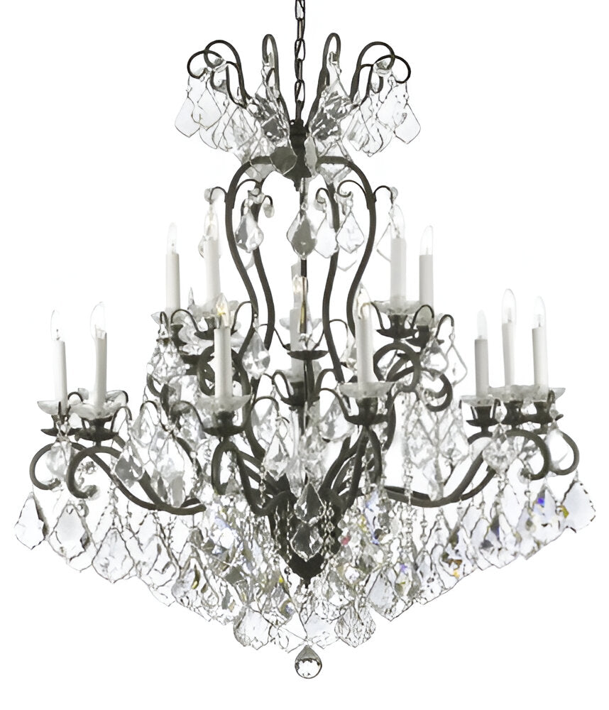 Wrought Iron Crystal Chandelier Lighting W38" H44" - 16 Lights