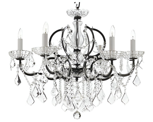 Nineteenth C. Baroque Iron & Crystal Chandelier Lighting Dressed With Empress Crystal (Tm) H 25" X W 26"