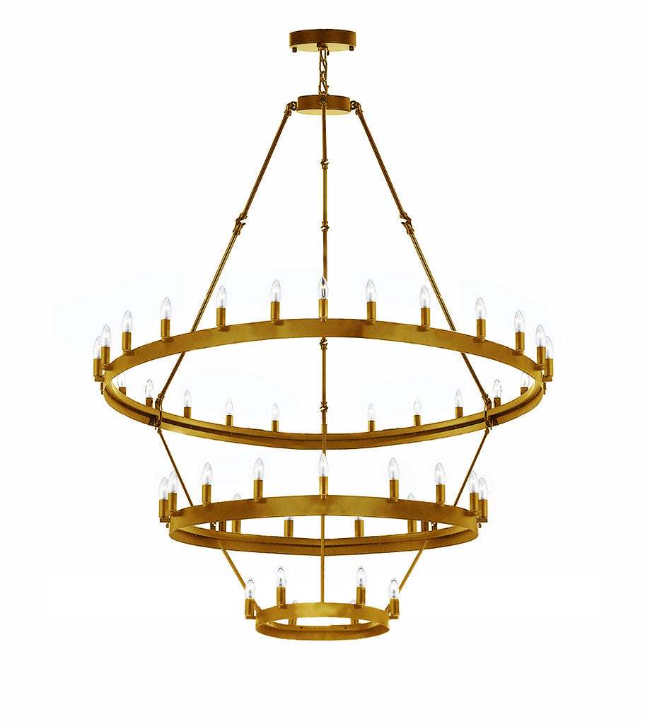 Timeless Elegance Wrought Iron Vintage Barn Metal Castile Three-Tier Chandelier for Industrial Loft Spaces Gold Finish (W 38" H 65")