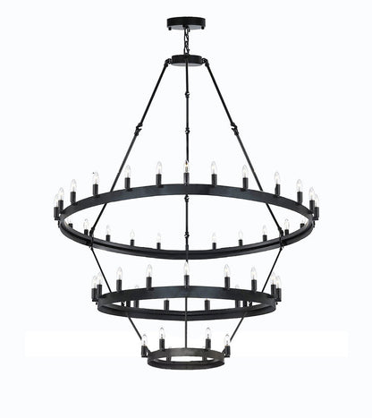 Timeless Elegance Wrought Iron Vintage Barn Metal Castile Three-Tier Chandelier for Industrial Loft Spaces (W 38" H 65")