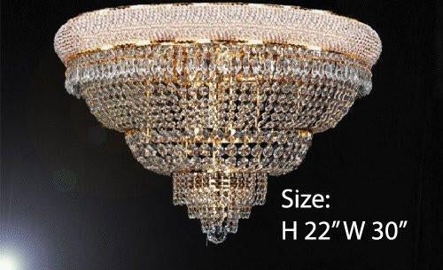French Empire Crystal Flush Chandelier Illuminate with Elegance, H22" x W30" Gold