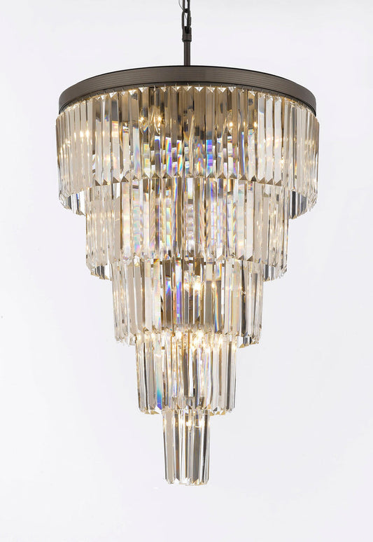 Retro Palladium Crystal Glass Fringe 5 Tier Chandelier - Stylish Lighting Fixture H35" W26"
